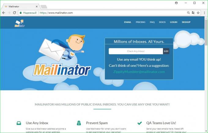 Tillfällig Email: Mailinator