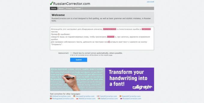 Online interpunktionskontroll: RussianCorrector.com
