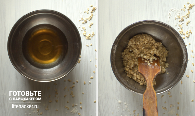 Nektarin Curd Bars: Kombinera smör med honung och tillsätt havregryn, mjöl och bakpulver