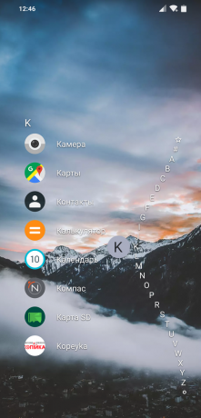 Launcher för Android Niagara Launcher: alfabetet kan visas på rätt våg