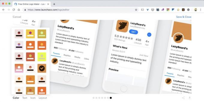 Hur man skapar en logotyp på nätet på webbplatsen Launchaco