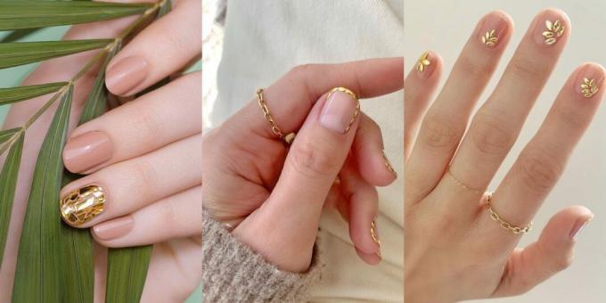 Vacker manikyr för korta naglar: guld
