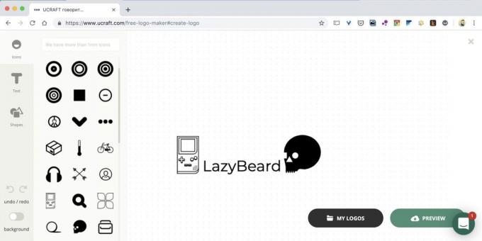 Hur man skapar en logotyp på nätet på webbplatsen Ucraft