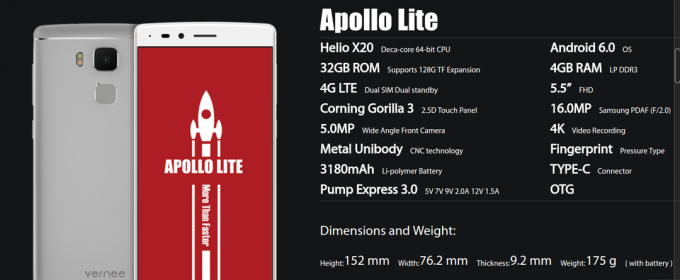Apollo Lite: teknisk harketeristiki