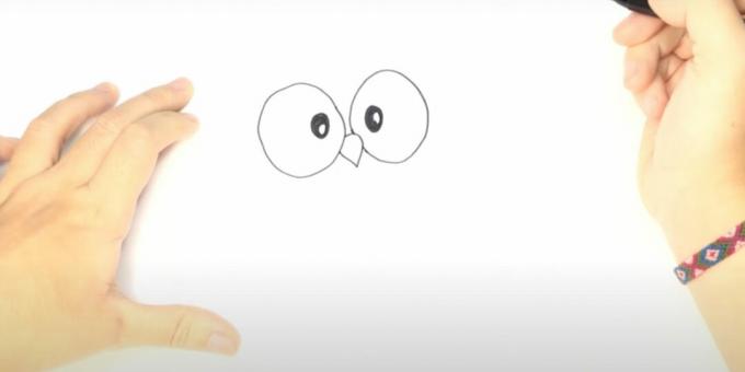 Hur man ritar en uggla: rita ögonen och näbben