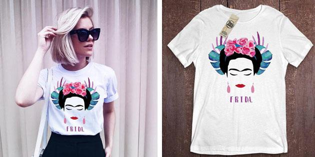 Dammode t-shirts med AliExpress: T-shirt Frida Kahlo