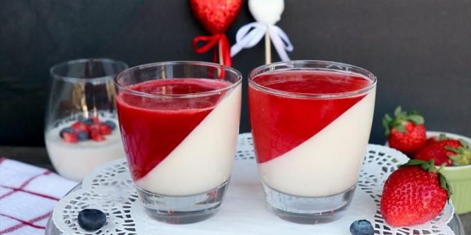 Hur man lagar en panna cotta med yoghurt och jordgubbsgelé