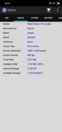 Översikt Xiaomi redmi Not 6 Pro: CPU-Z (forts)