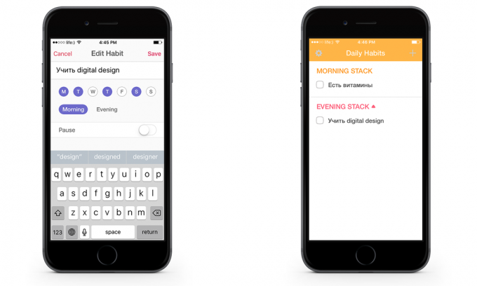 I Habi för iOS dag villkorligt delas in i morgon och kväll