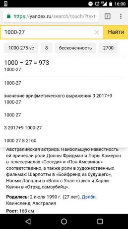 "Yandex" beräkningar i sökfältet