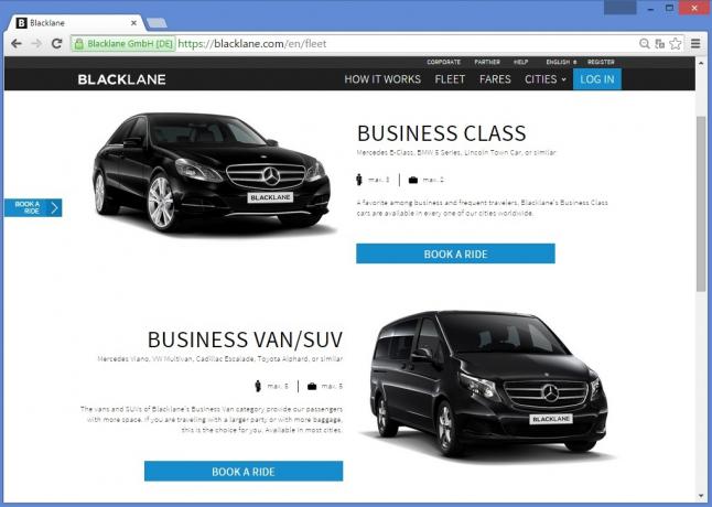 Blacklane ger business-class maskiner, affärsskåpbilar och bilar premium