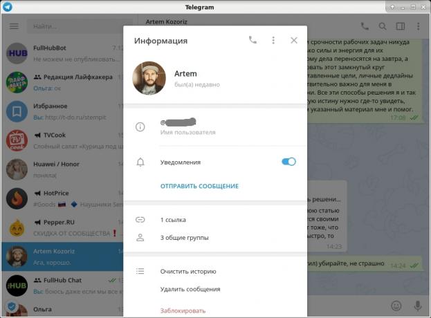 Hänvisningar till Telegram: Länk i motståndarens profil