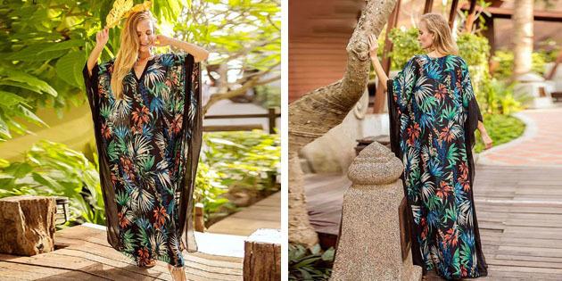 Beach dress: klänning med tropiska utskrifter