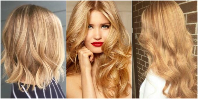 Fashionabla hårfärg: beige-guld och honung blonde