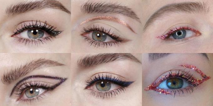 Glitterögonmakeup: experimentera med glittrande pilar