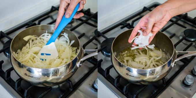 Hur man lagar Löksoppa: Sätt löken i pannan