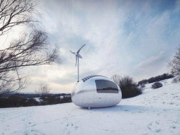 Ecocapsule - lågenergihus, förpackad i en kompakt form.