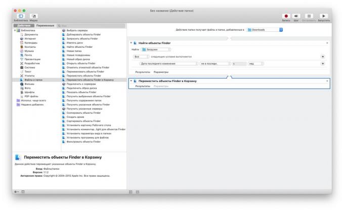 Automator på MacOS: rengöring mappen "Downloads"