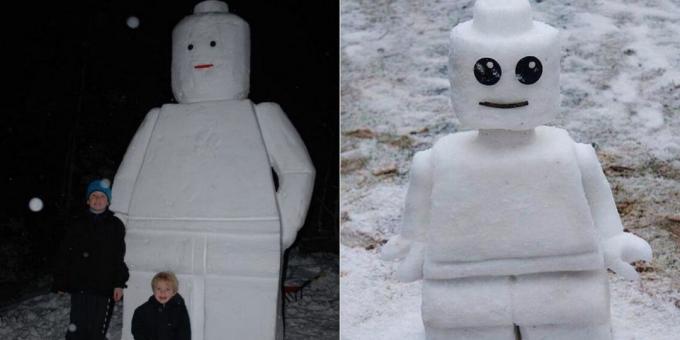 Snow formar med sina händer: Lego man