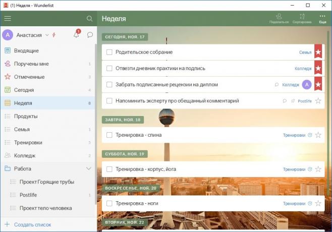 Wunderlist: Planering av veckan