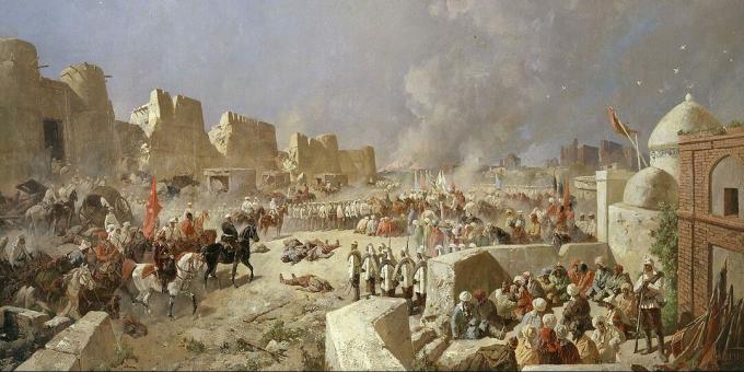 Historia om det ryska imperiet: "Ryska truppers inträde i Samarkand den 8 juni 1868", målning av Nikolai Karazin.