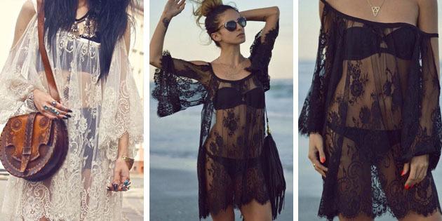 Strandklänningar: spets klänning med vida ärmar