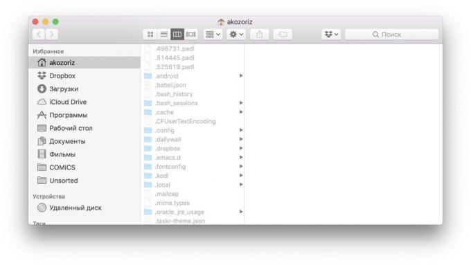 MacOS kommandon: visa dolda filer och mappar