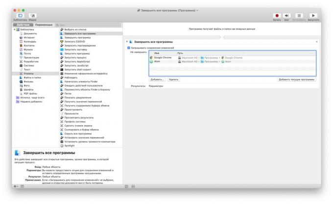 Automator på MacOS: stänga onödiga program