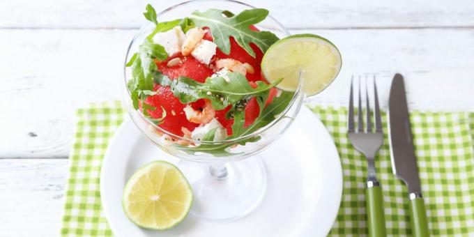 Sallad med räkor och vattenmelon