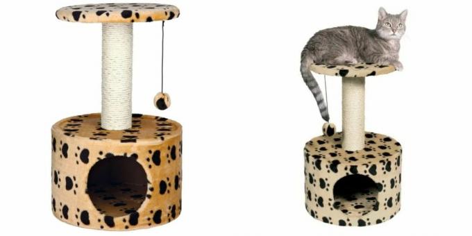 Hus för katter: med en leksak och en repstolpe
