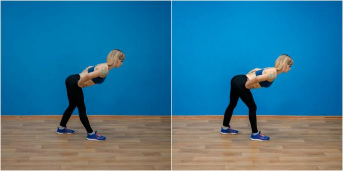 Stretching stående. Left - stretching låret biceps, höger - bottom