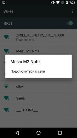 Hur man fördela internet från telefonen till Android: ansluta Nexus 5 till Meizu M2 Anmärkning om Wi-Fi