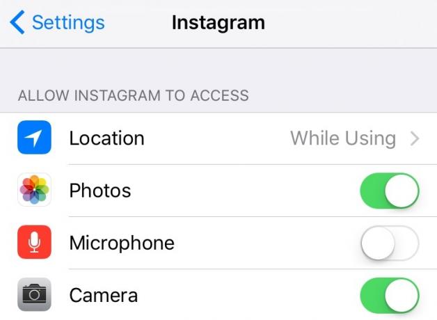 Styra åtkomst till programinformation i iOS Instagram 9