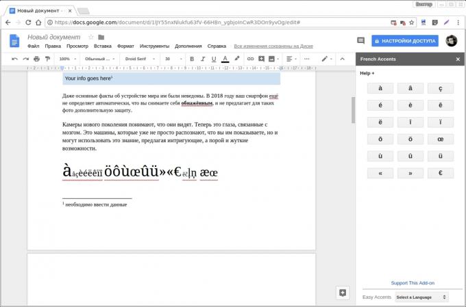 Google Dokument-tillägg: Lätt Accents