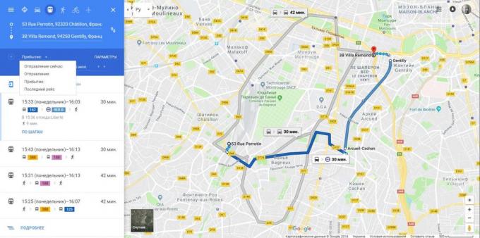 Google Maps. Ankomsttid uppskattning