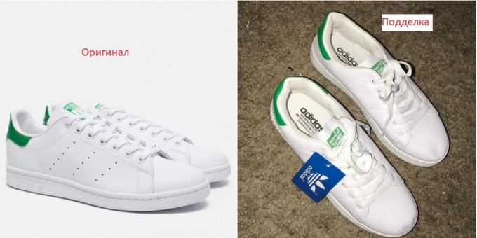 Original och falska Adidas skor