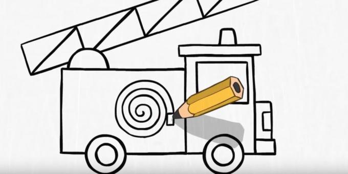 Hur man ritar en brandbil: dra en slang