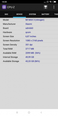 recension Xiaomi Mi Max 3: CPU-Z