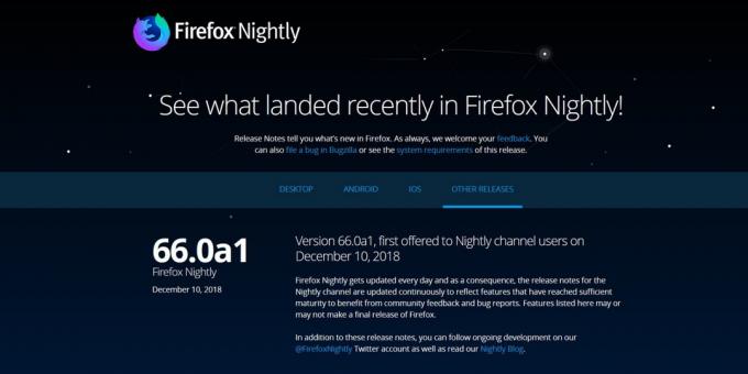 Version av Firefox: Firefox Nightly