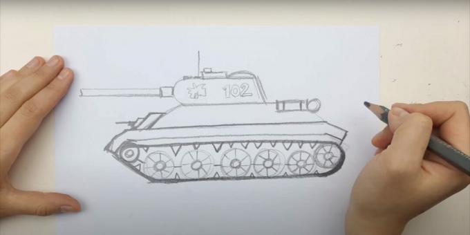 Hur man ritar en tank: rita ett spår och en maskingevär 