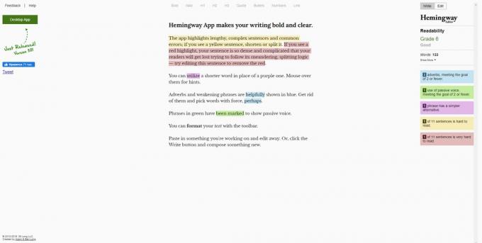 Online interpunktionskontroll: Hemingway App