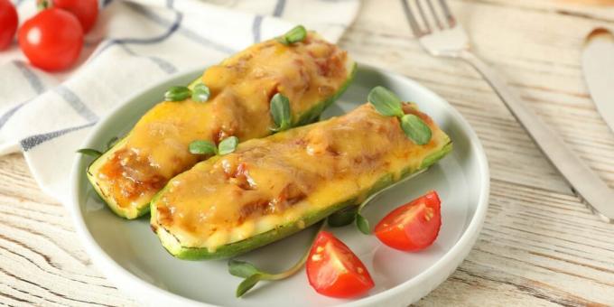 Zucchinibåtar med grönsaker och ost