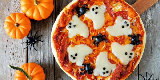 Spökpizza för Halloweenost