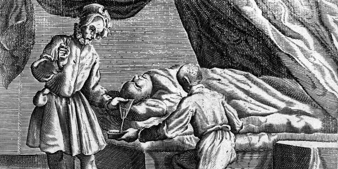 Medeltida medicin: Blodsläpp från huvudet, gravyr från 1626