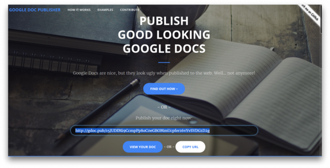 Google Doc Publisher huvudsidan