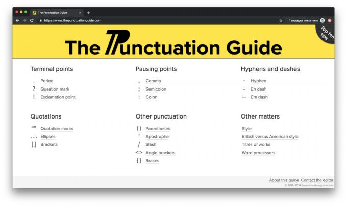 Thepunctuationguide.com för självstudier i engelska skiljetecken