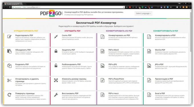 Hur man arbetar med PDF-dokument på nätet: PDF2Go