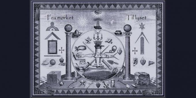 Vilka är frimurarna: frimurarnas symboler. Illustration från boken "Masonic Emblems". Storbritannien, 1854