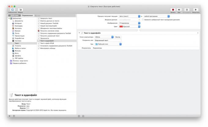 Automator på MacOS: talsyntes