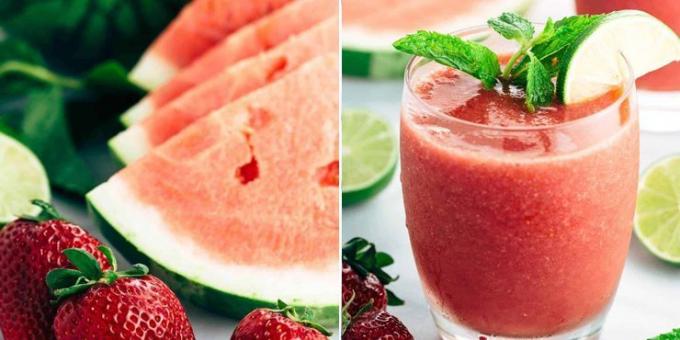 Slimming cocktail med vattenmelon, jordgubbar och kalk